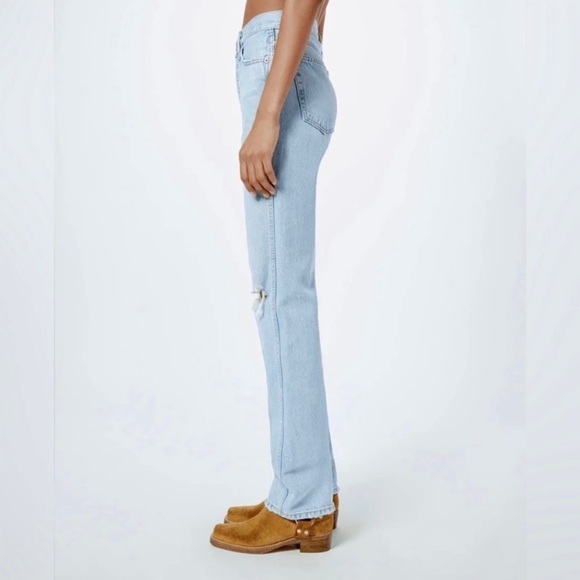 RE/DONE 90s High Rise Loose Bleach Destroyed Jeans Straight Leg Button Fly - Picture 5 of 14